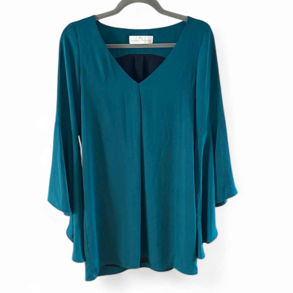 Amanda Uprichard teal bell sleeve dress sz S
